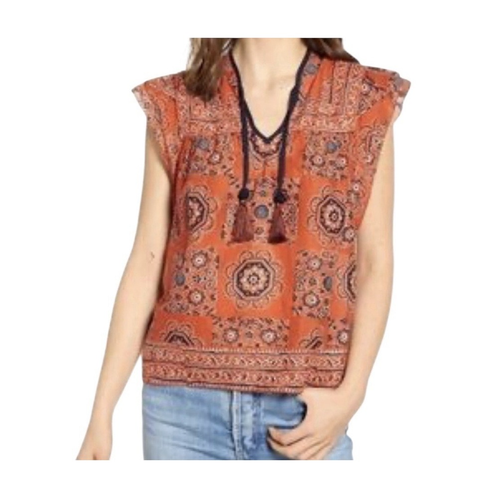 Faherty Top Women's XS  Floral Boho Sleeveless Bohemian Beach Fall‎ Lightweight